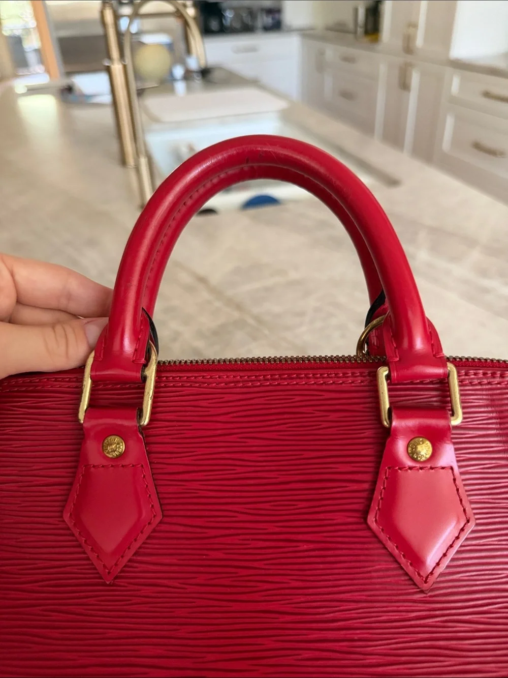 Louis Vuitton Red Epi Leather Alma Top-Handle Bag